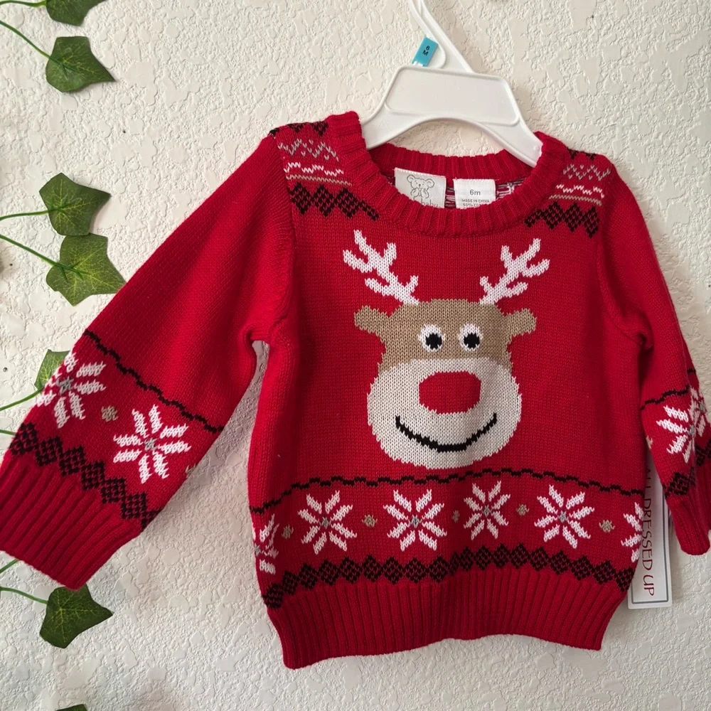 Koala Baby Red Christmas Holiday Reindeer Fair Isle Knit Sweater Size 6 Months